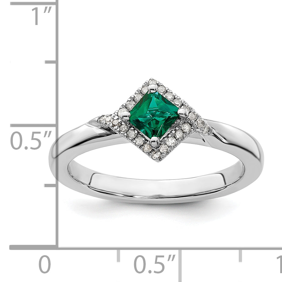 Sterling Silver Stackable Expressions Polished Cr. Emerald & Dia Ring - 5