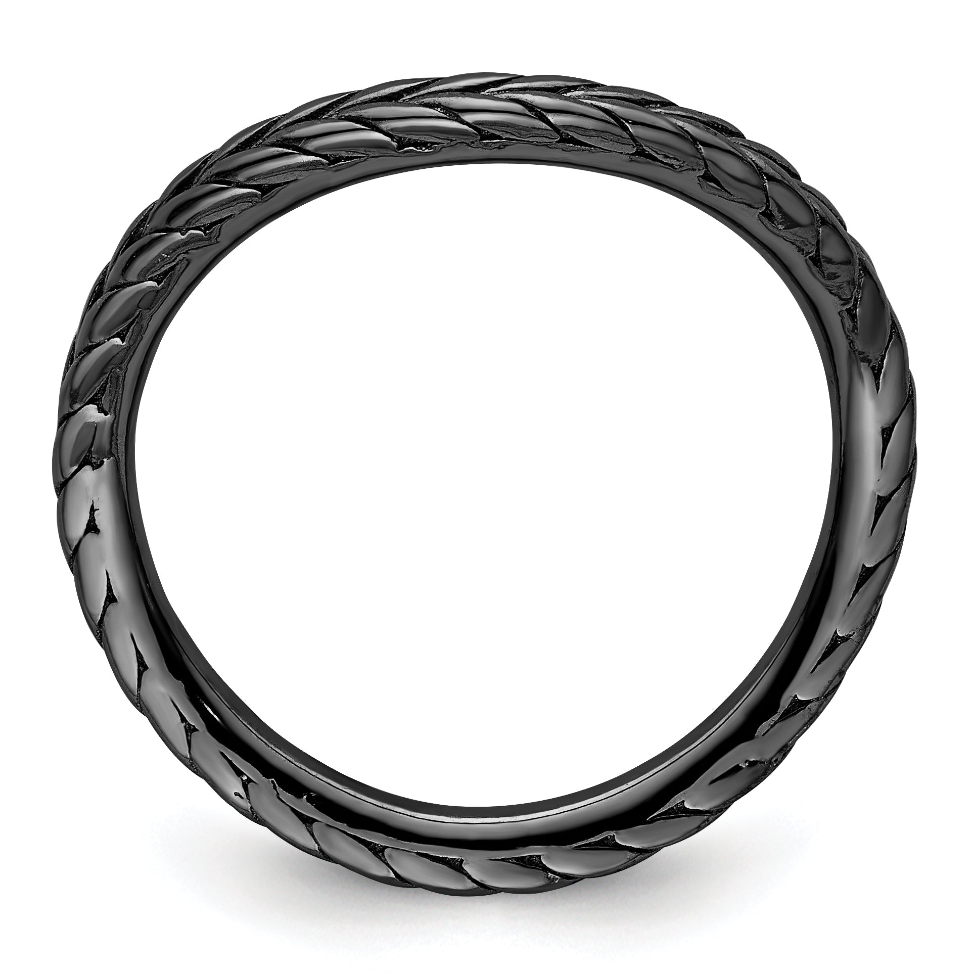 Sterling Silver Stackable Expressions Polished Black-plated Wave Ring - 5