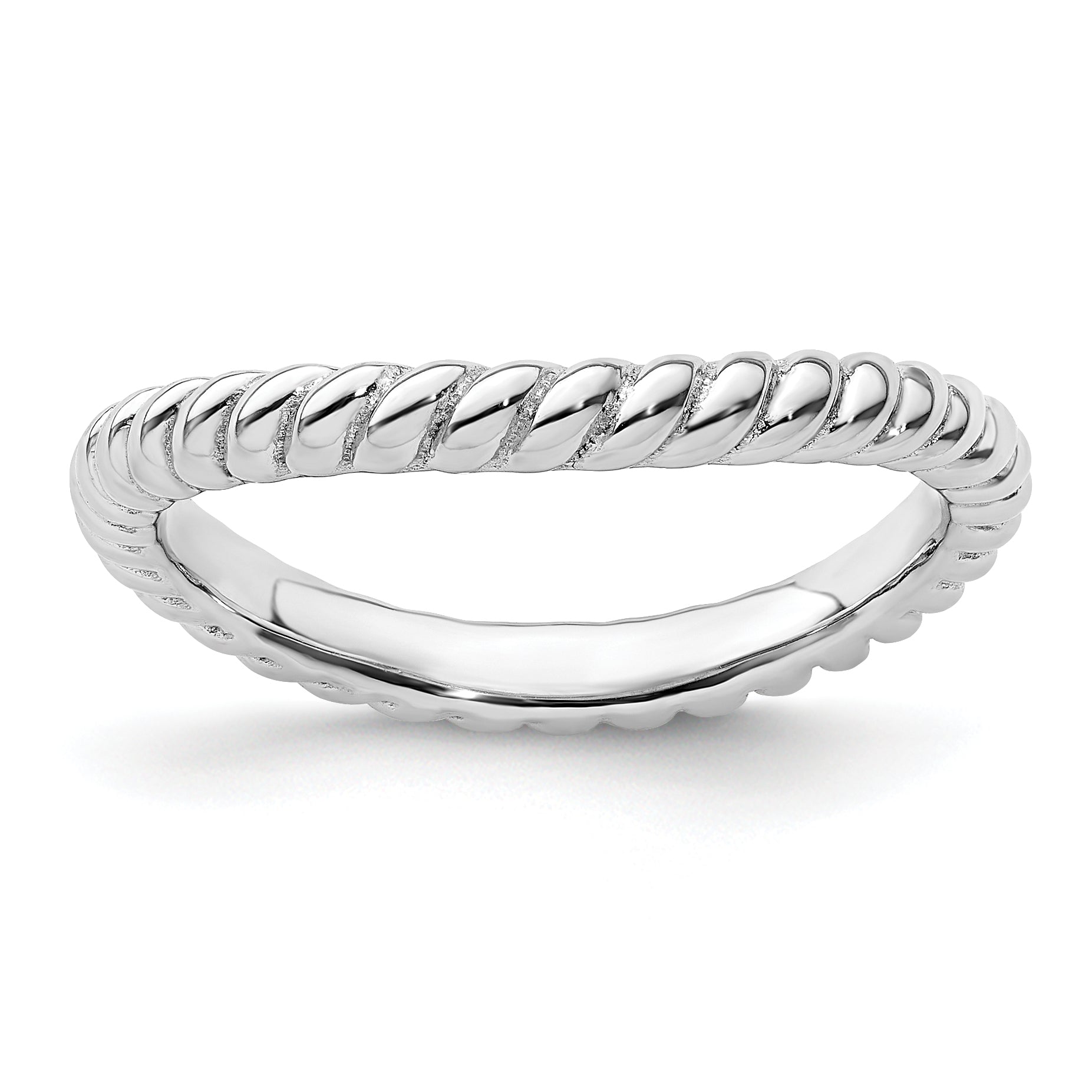 Sterling Silver Stackable Expressions Polished Rhodium-plate Wave Ring Main image