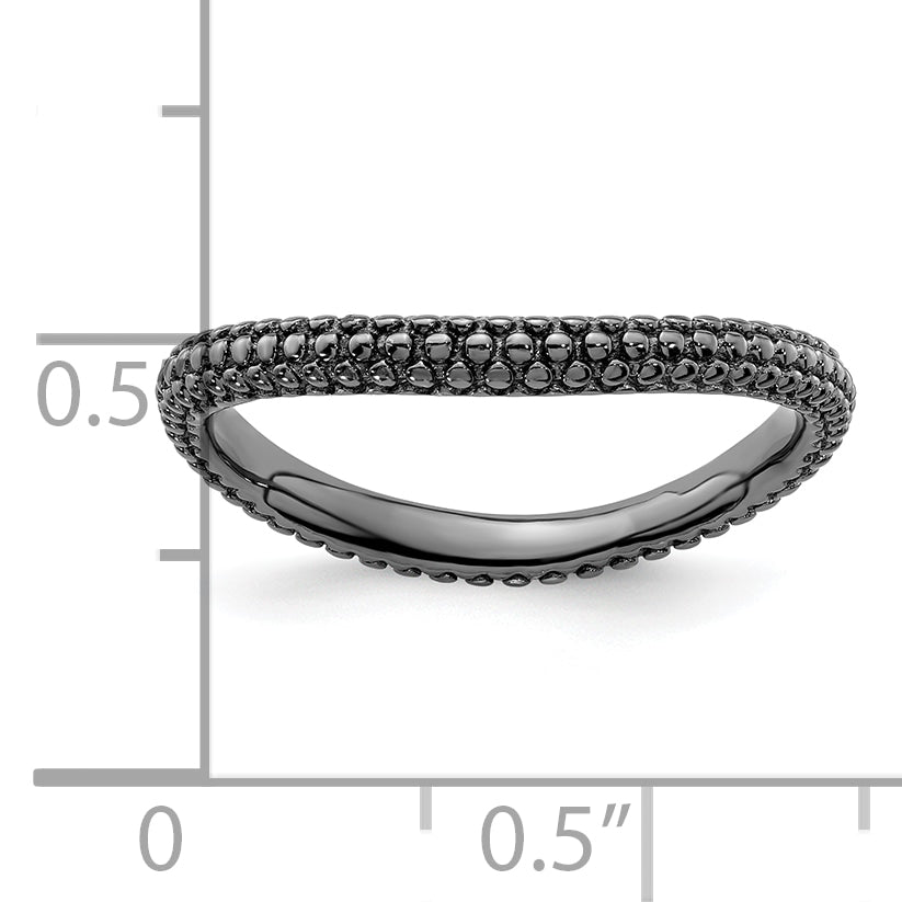 Sterling Silver Stackable Expressions Polished Black-plated Wave Ring - 5
