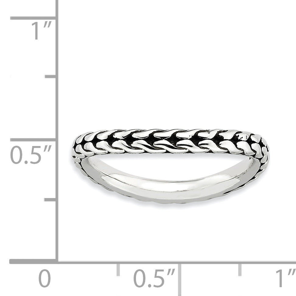 Sterling Silver Stackable Expressions Antiqued Wave Ring - 5