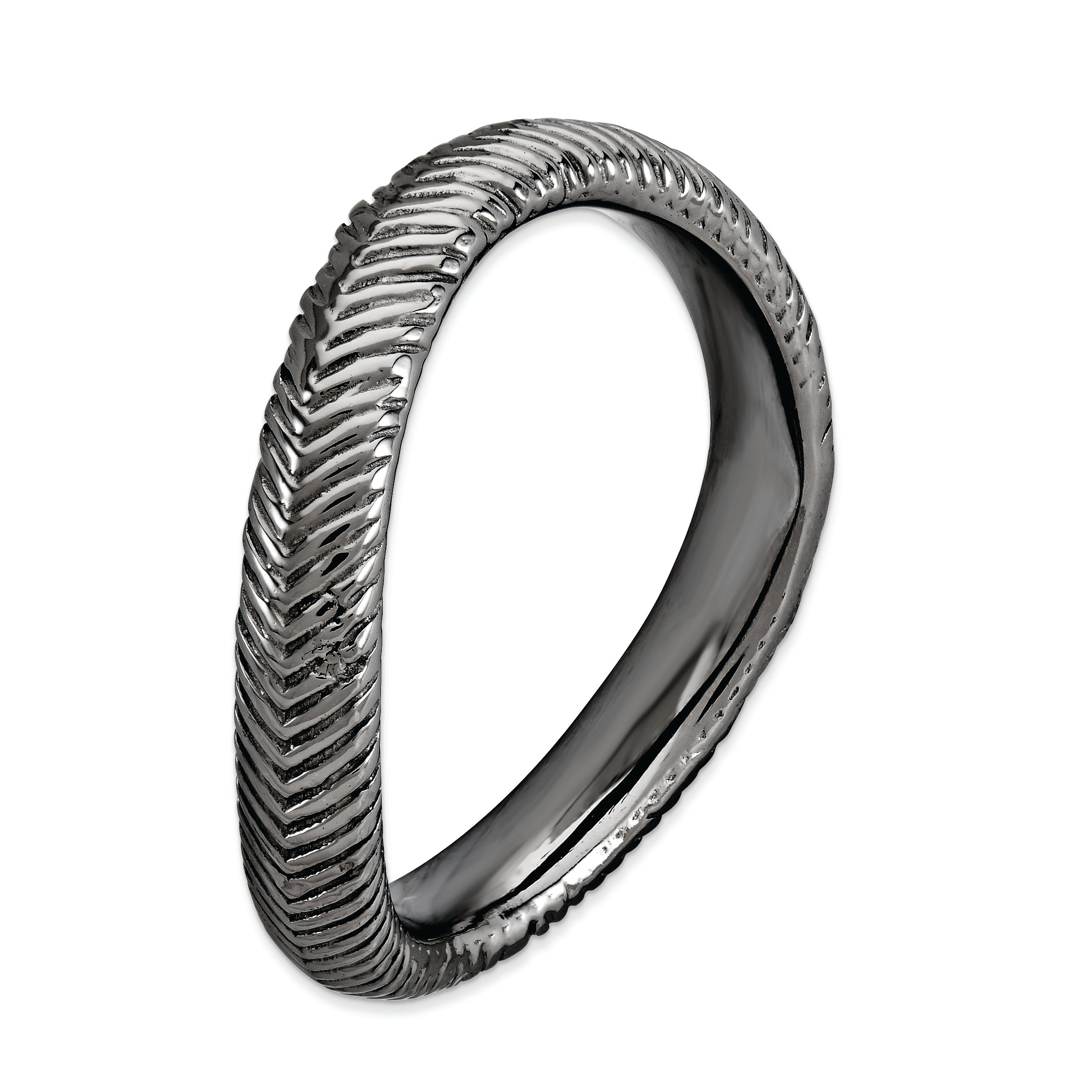 Sterling Silver Stackable Expressions Polished Black-plate Wave Ring - 5