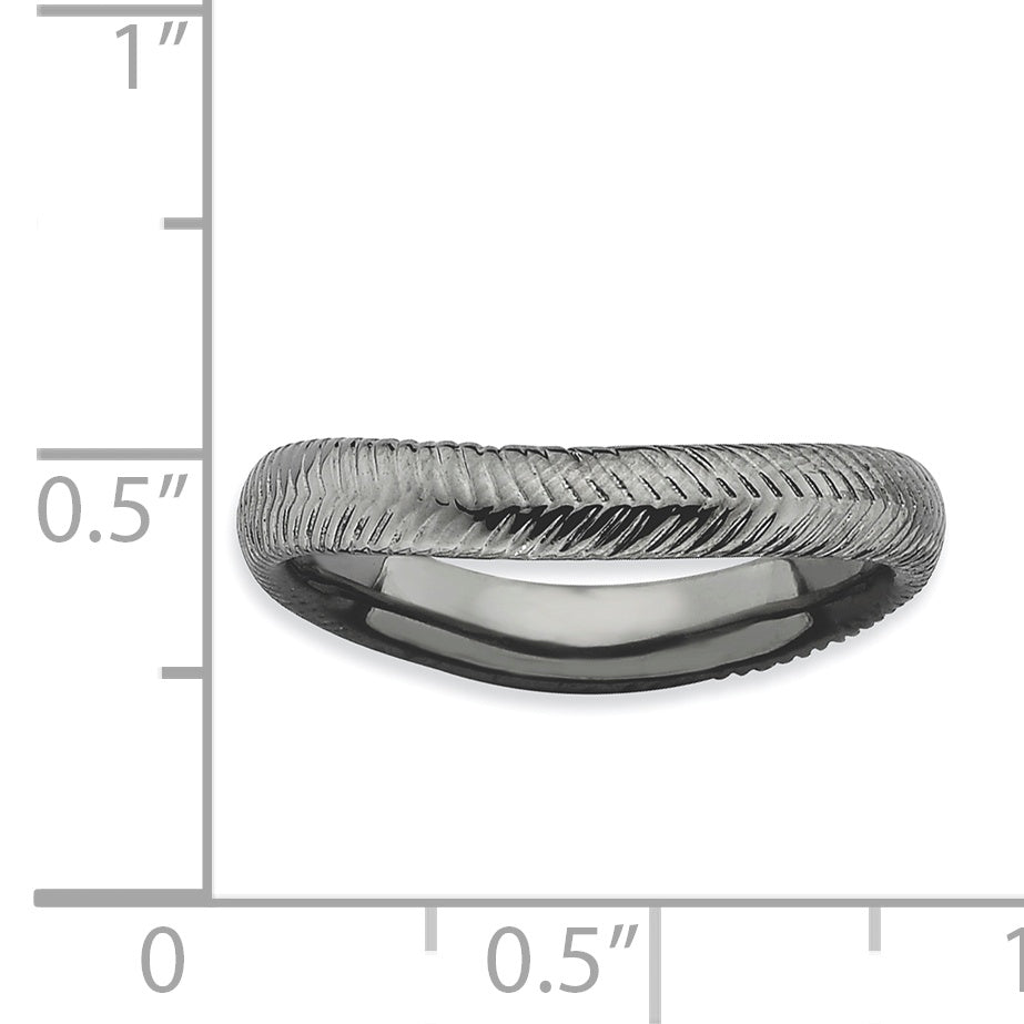 Sterling Silver Stackable Expressions Polished Black-plate Wave Ring - 5
