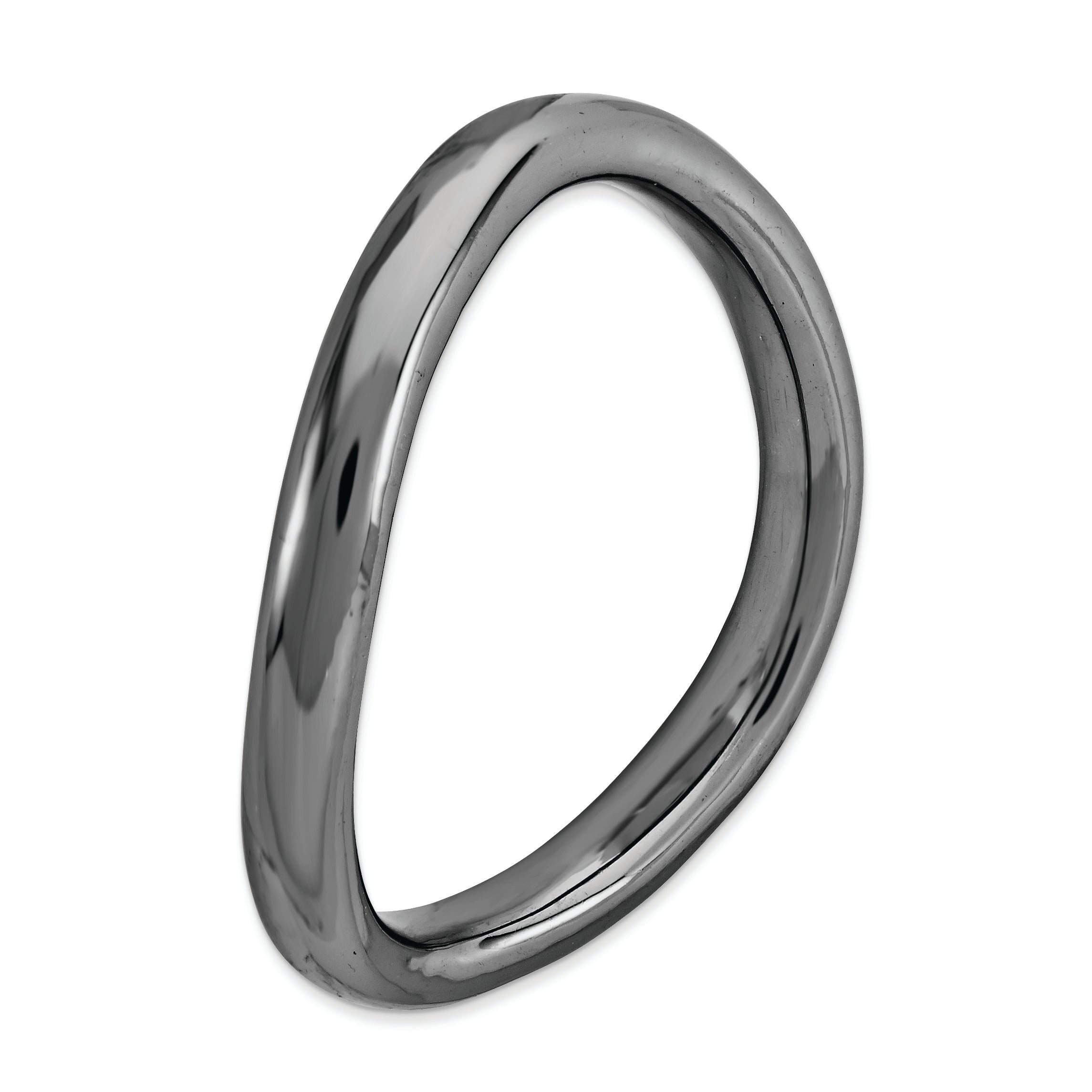 Sterling Silver Stackable Expressions Polished Black-plate Wave Ring - 5