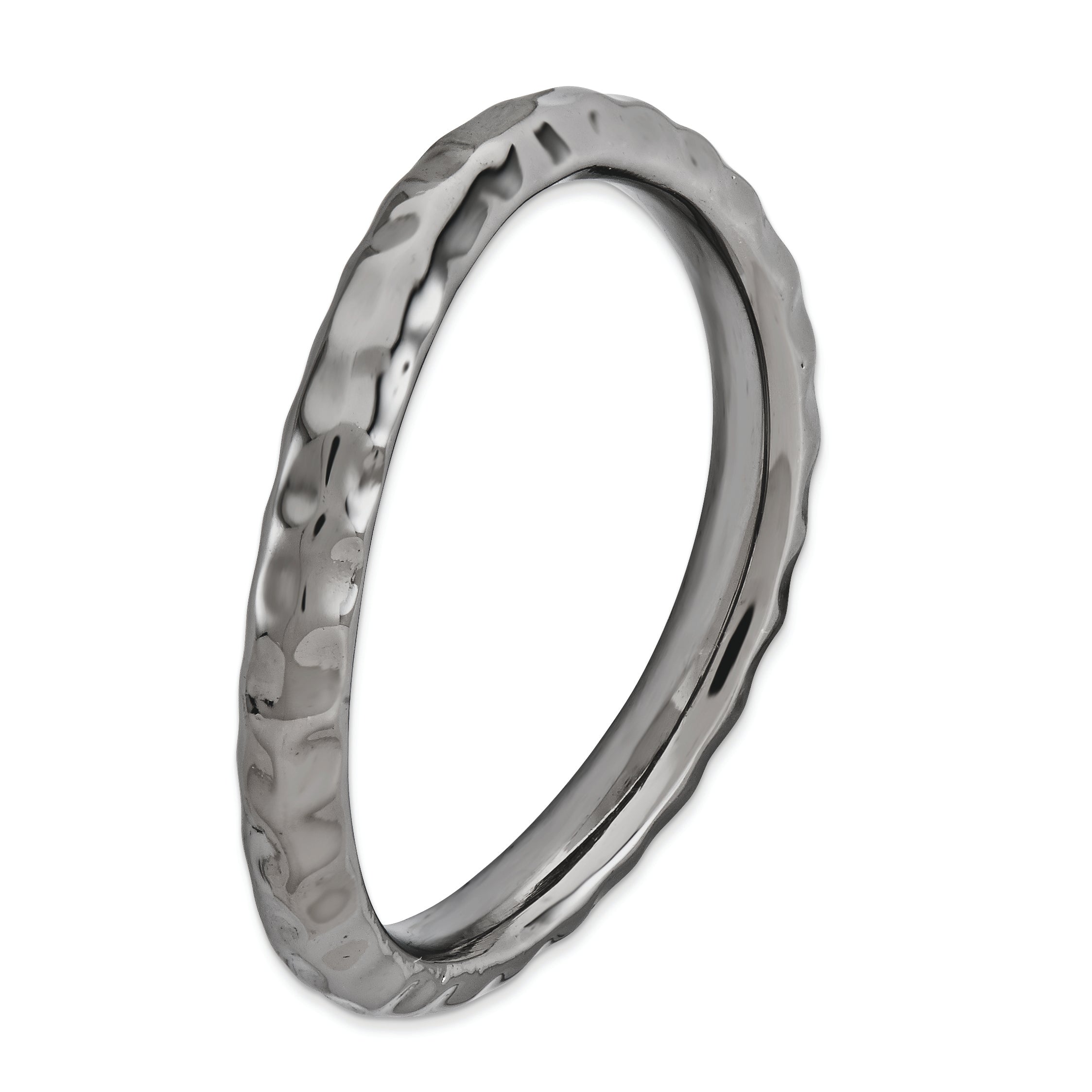 Sterling Silver Stackable Expressions Polished Black-plate Wave Ring - 5