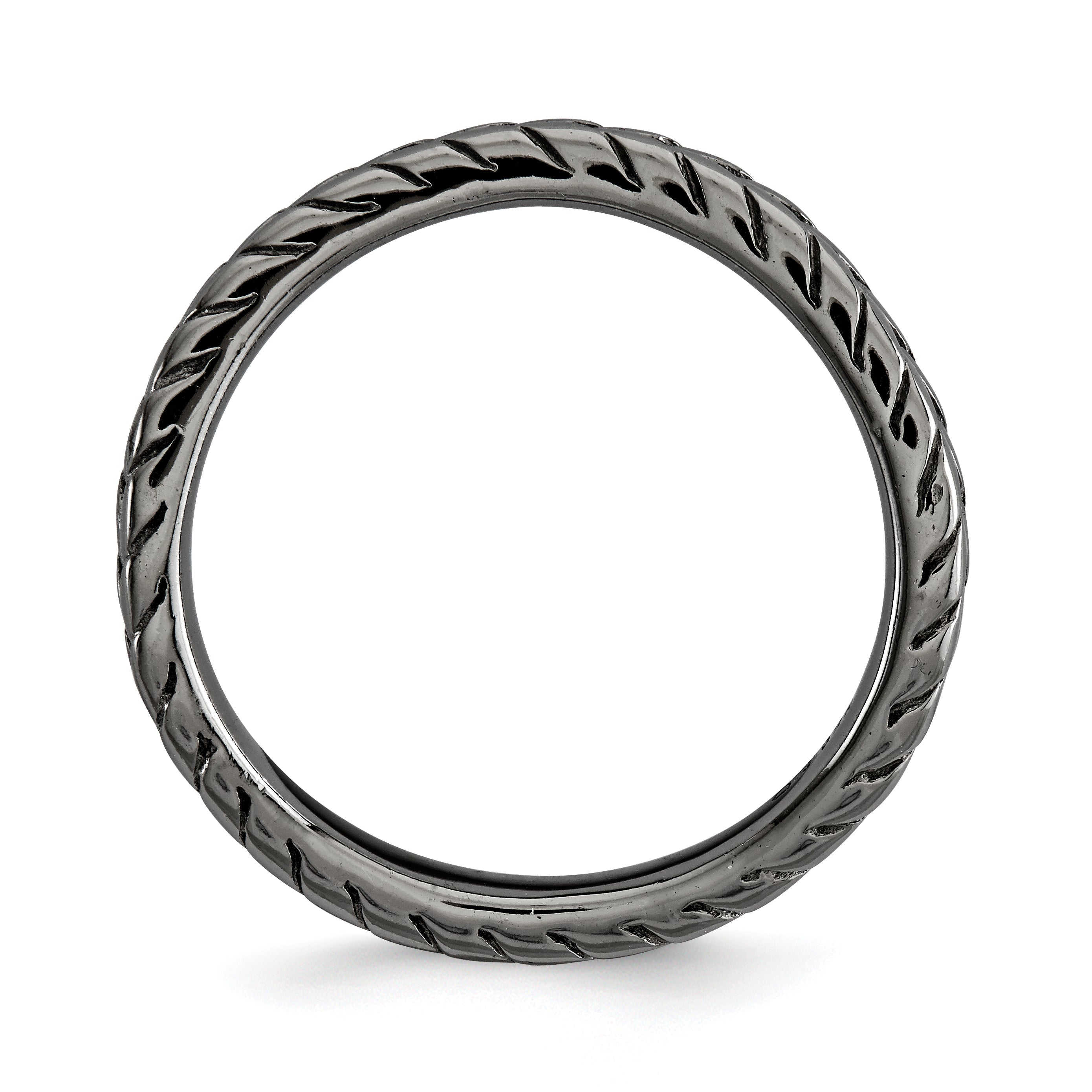 Sterling Silver Stackable Expressions Polished Black-plate Wave Ring - 5
