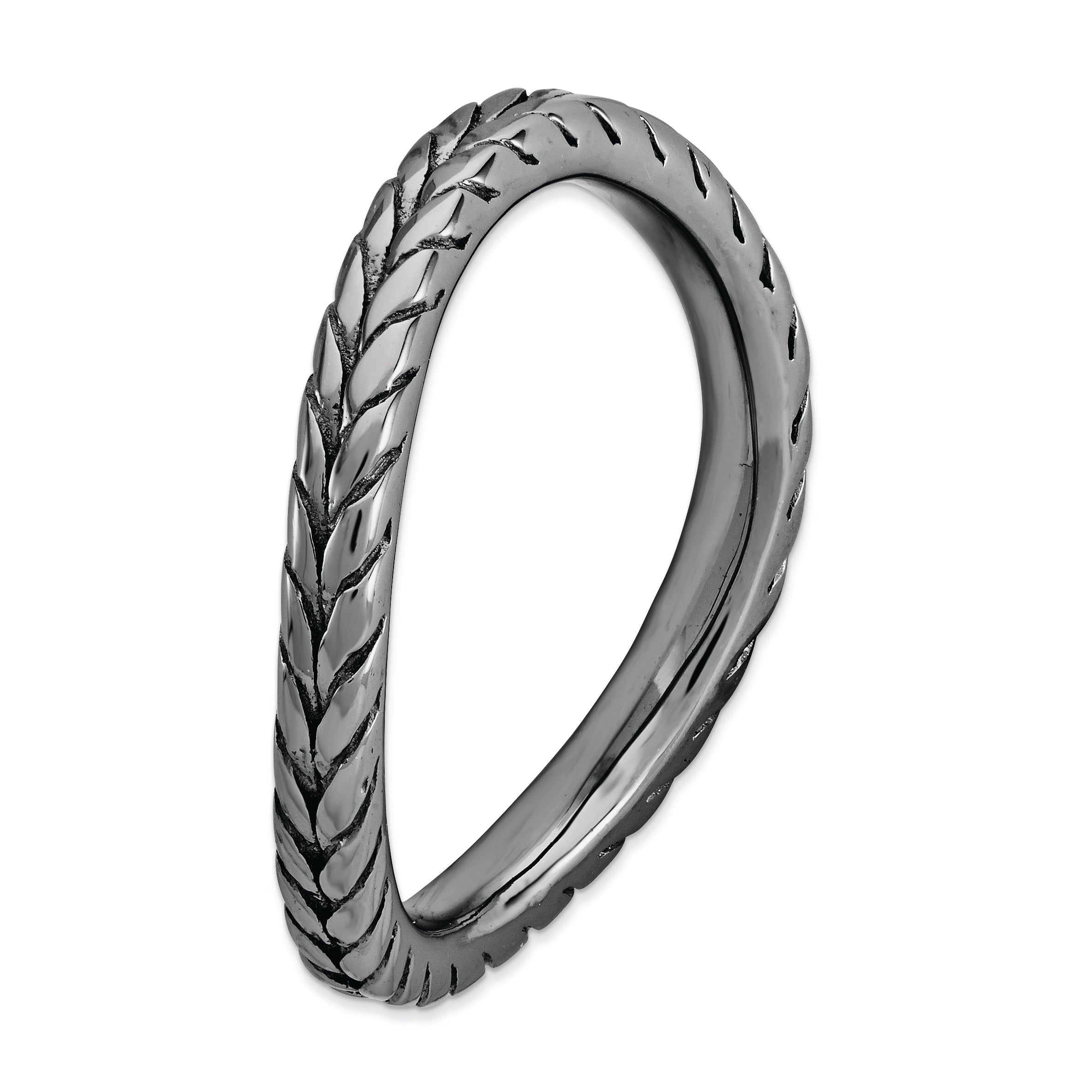 Sterling Silver Stackable Expressions Polished Black-plate Wave Ring - 5