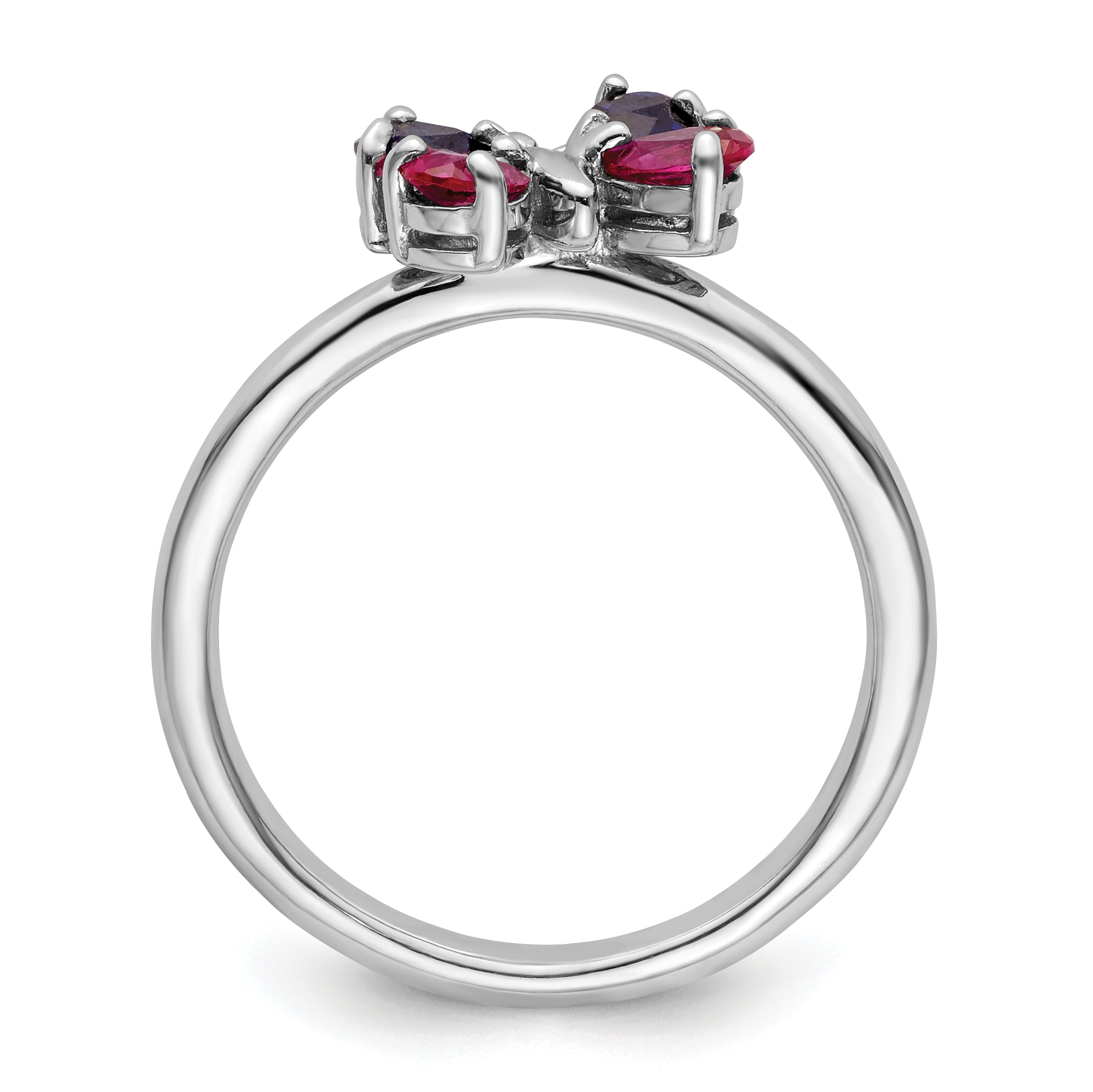 Sterling Silver Stackable Expressions Cr Ruby & Cr Sapphire Butterfly Ring