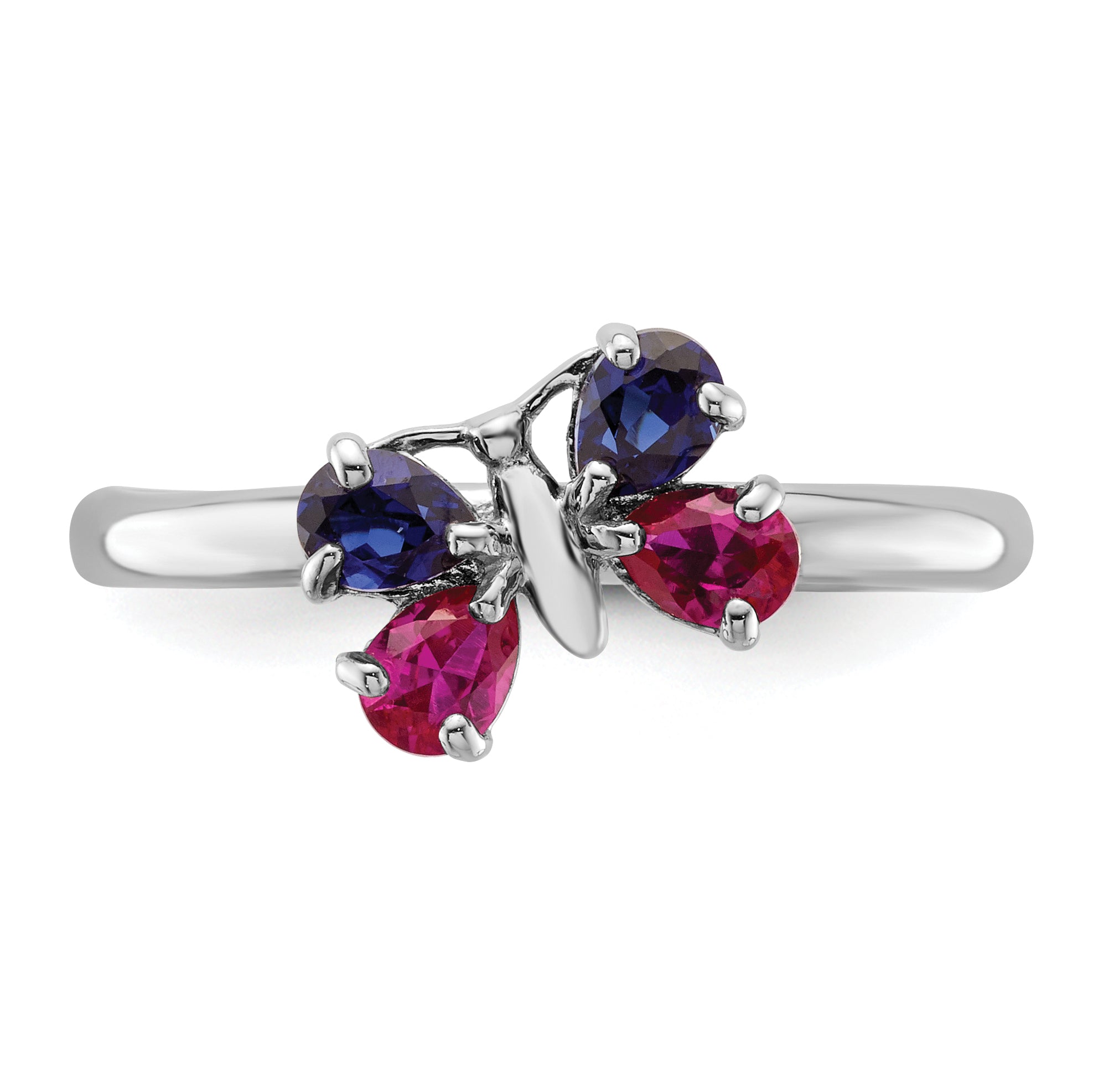 Sterling Silver Stackable Expressions Cr Ruby & Cr Sapphire Butterfly Ring