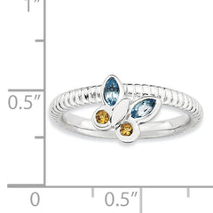 Sterling Silver Stackable Expressions Blue Topaz & Citrine Butterfly Ring - 7
