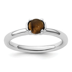 Sterling Silver Stackable Expressions Tigers Eye Rhodium-plated Ring