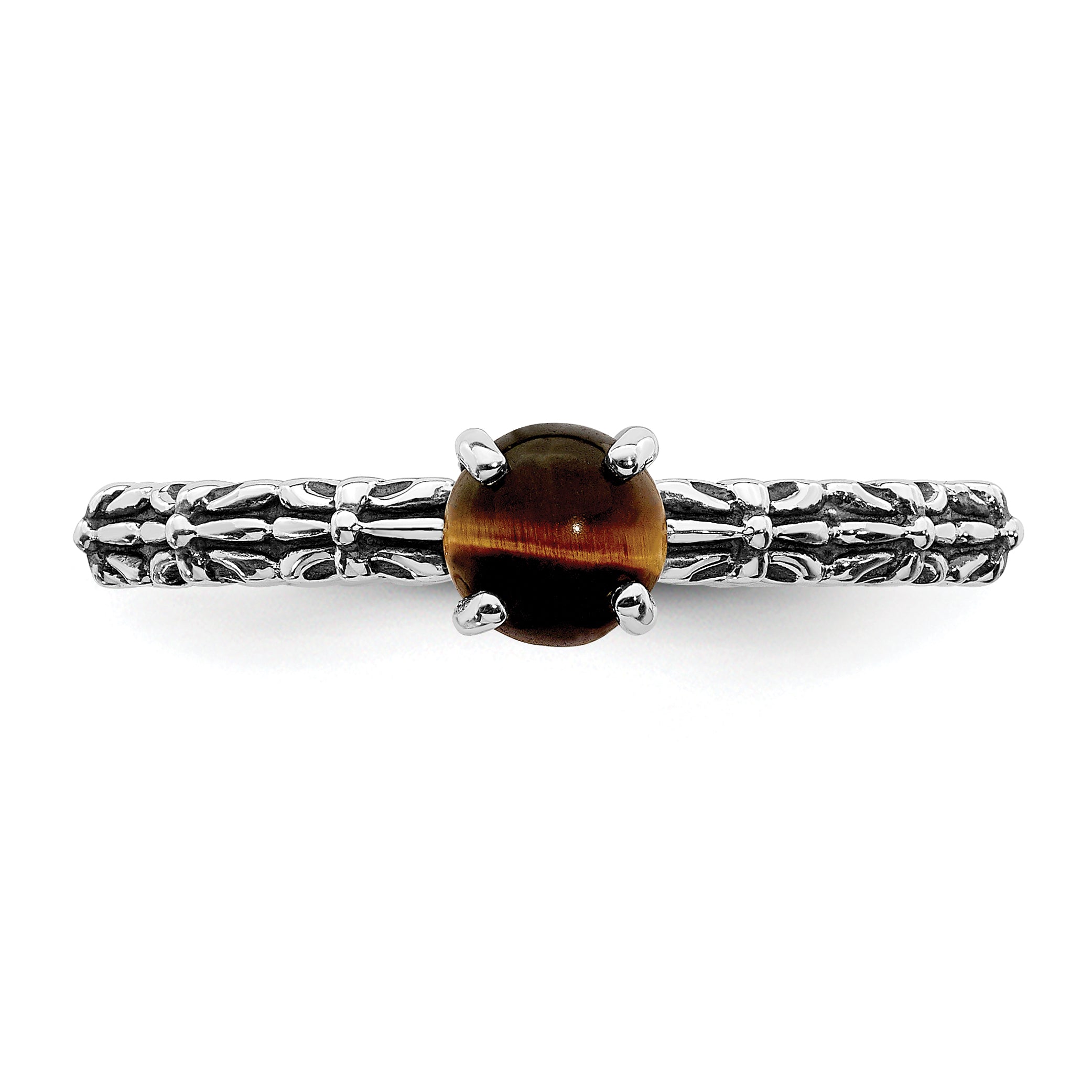 Sterling Silver Stackable Expressions Tigers Eye Antiqued Ring