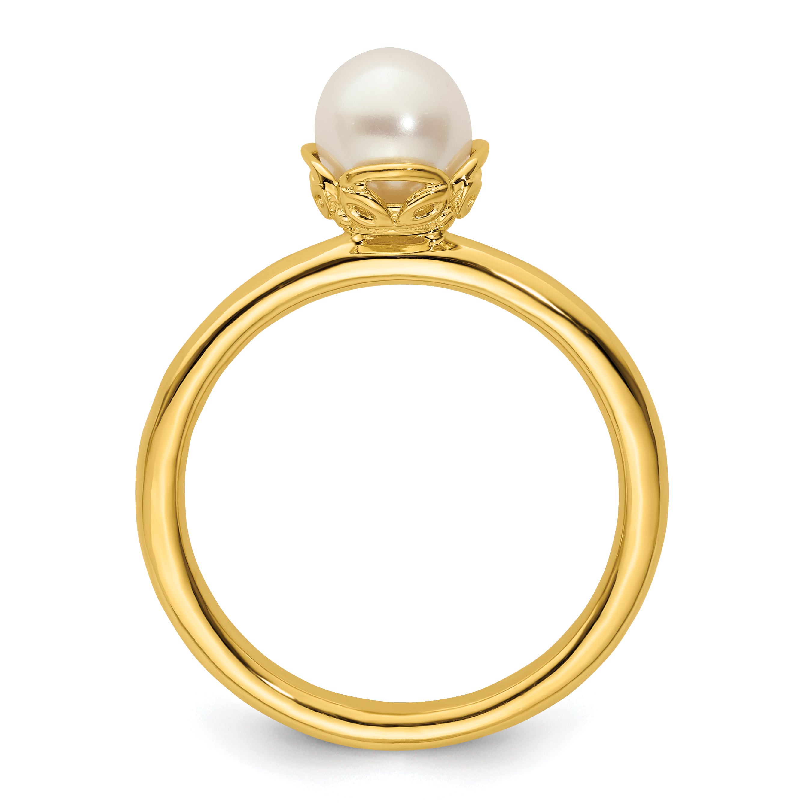 Sterling Silver Stack Exp. White Fresh Water Cultured Pearl Gold-plated Ring