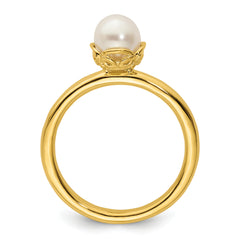 Sterling Silver Stack Exp. White Fresh Water Cultured Pearl Gold-plated Ring