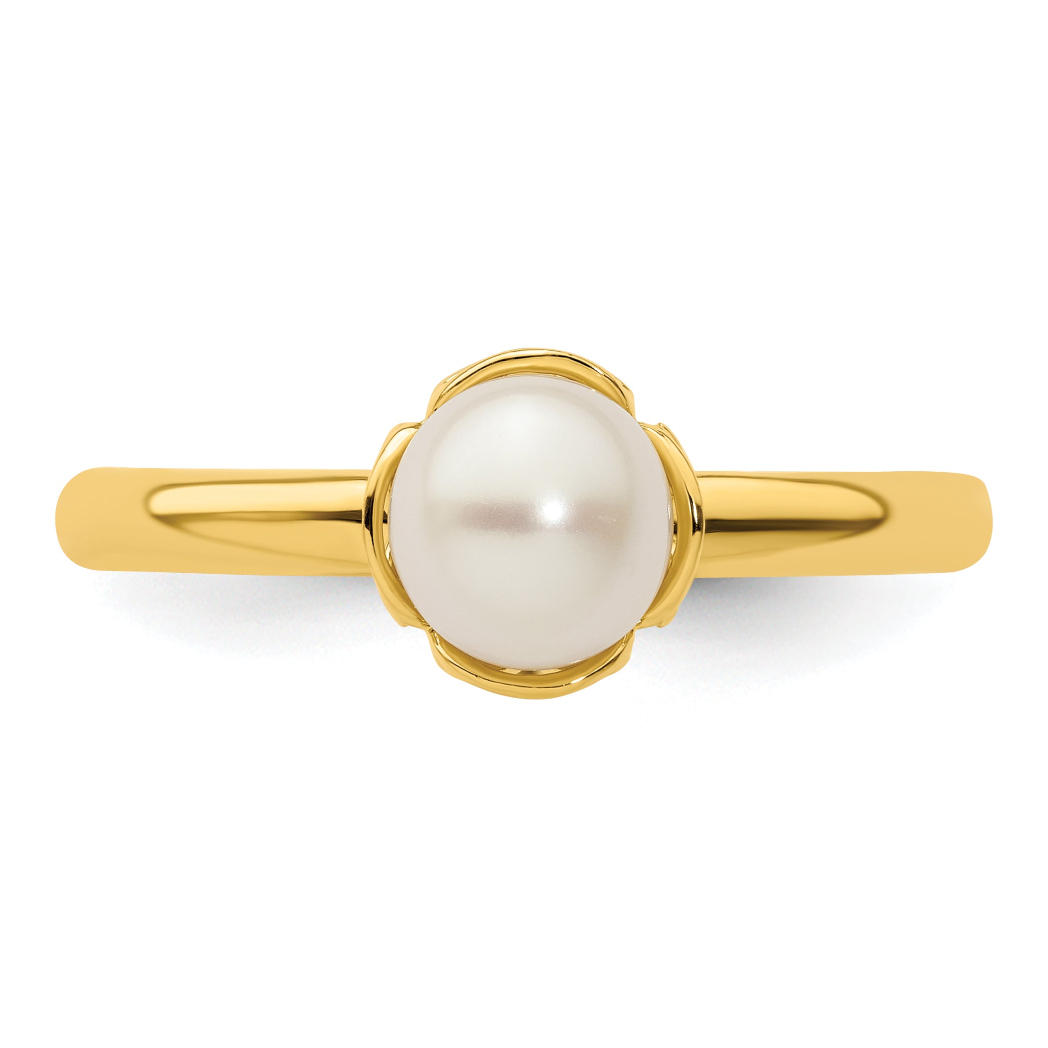Sterling Silver Stack Exp. White Fresh Water Cultured Pearl Gold-plated Ring