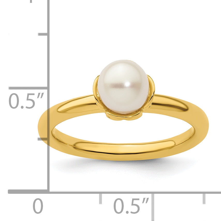 Sterling Silver Stack Exp. White Fresh Water Cultured Pearl Gold-plated Ring