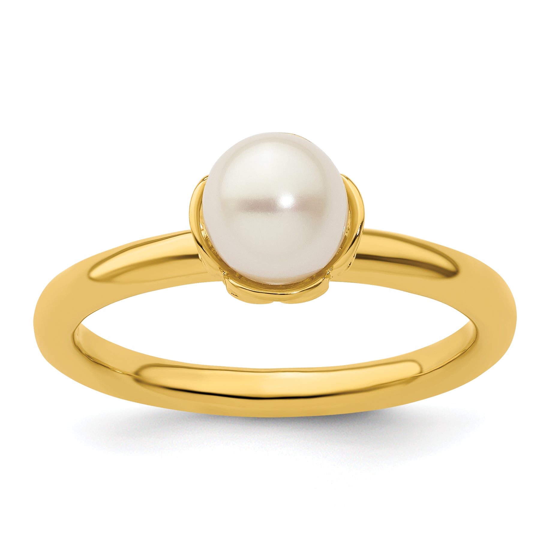 Sterling Silver Stack Exp. White Fresh Water Cultured Pearl Gold-plated Ring