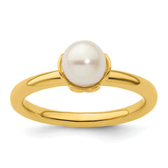 Sterling Silver Stack Exp. White Fresh Water Cultured Pearl Gold-plated Ring