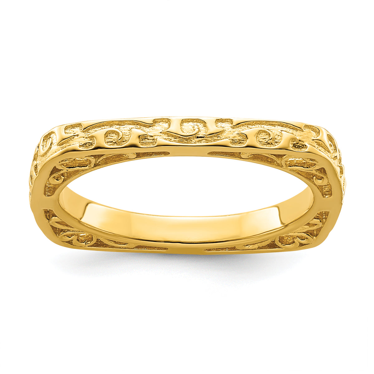 Sterling Silver Stackable Expressions Polished Gold-plated Square Ring