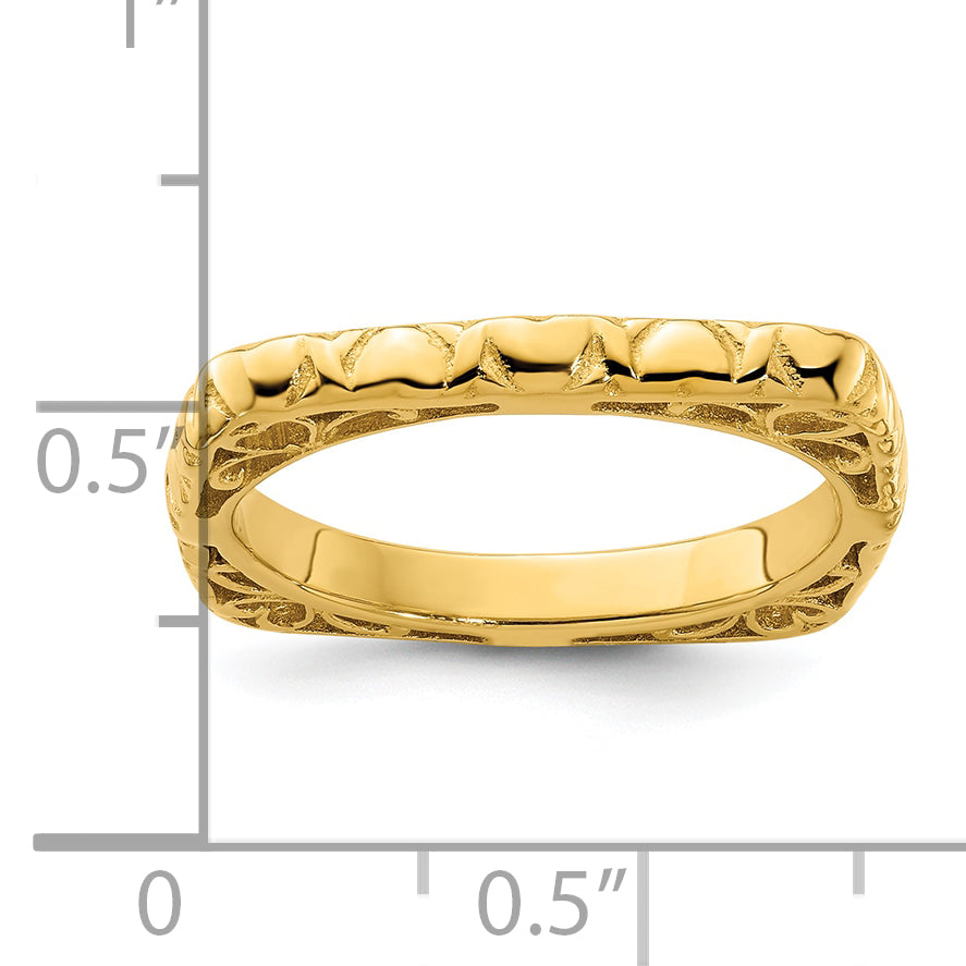 Sterling Silver Stackable Expressions Polished Gold-plated Square Ring