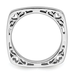 SS Stackable Expressions Polished Rhodium-plated Square Ring