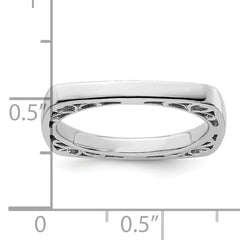 SS Stackable Expressions Polished Rhodium-plated Square Ring