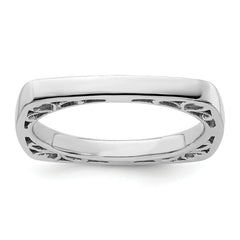 SS Stackable Expressions Polished Rhodium-plated Square Ring