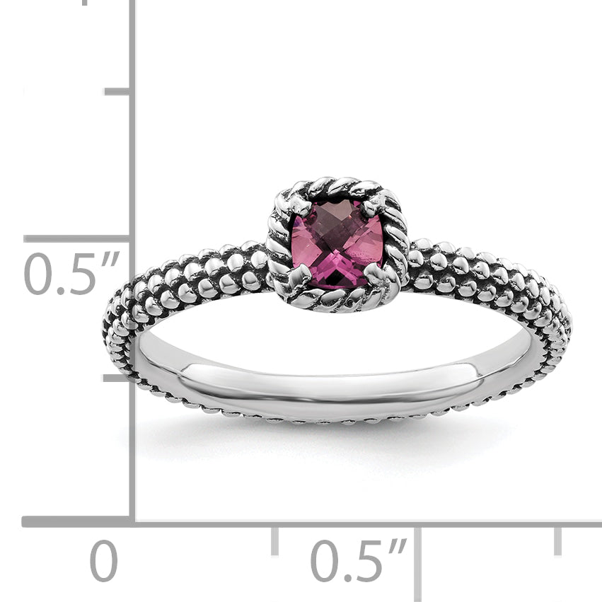 Sterling Silver Stackable Expressions Checker-cut Pink Tourmaline Ring