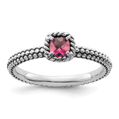Sterling Silver Stackable Expressions Checker-cut Pink Tourmaline Ring