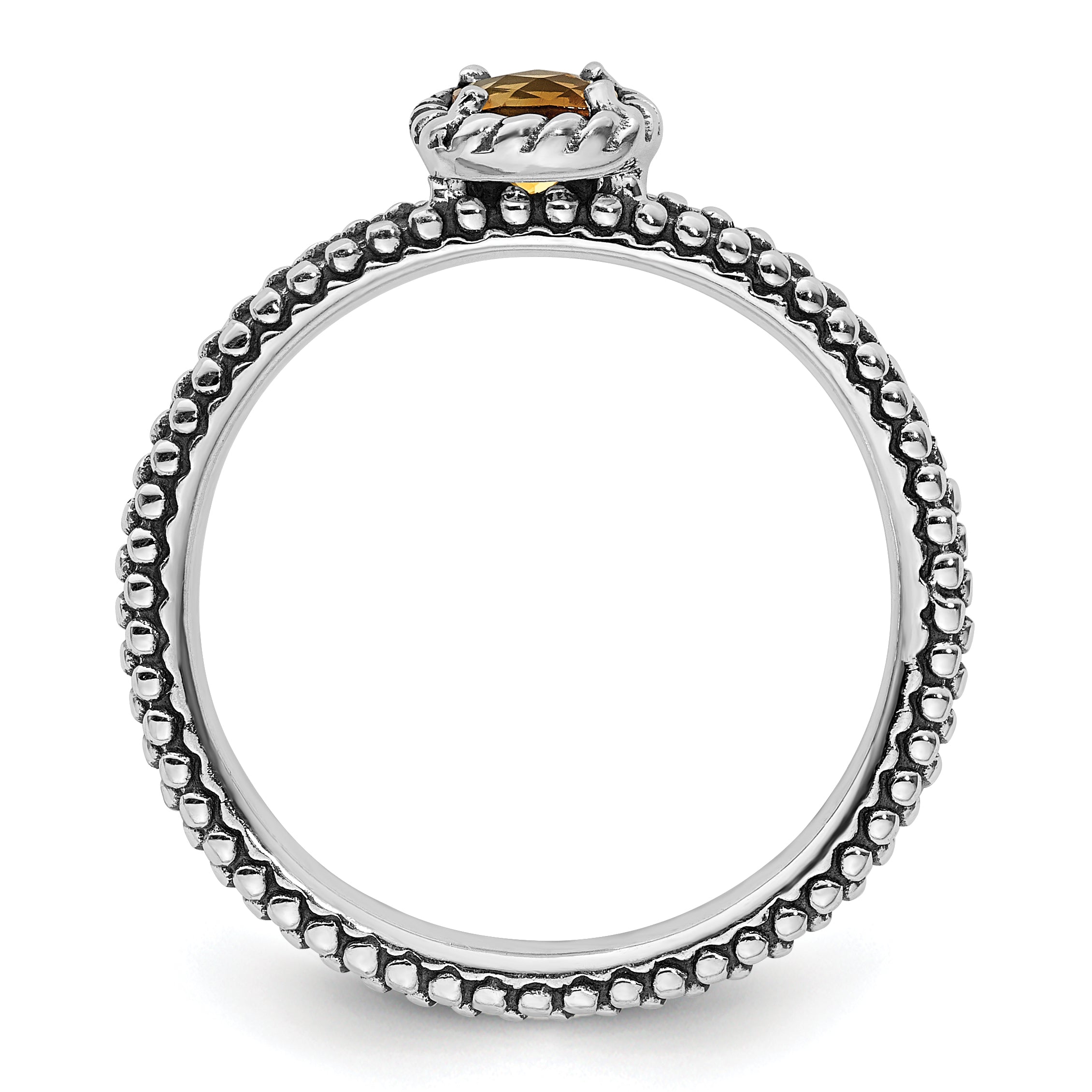 Sterling Silver Stackable Expressions Checker-cut Citrine Antiqued Ring - 5
