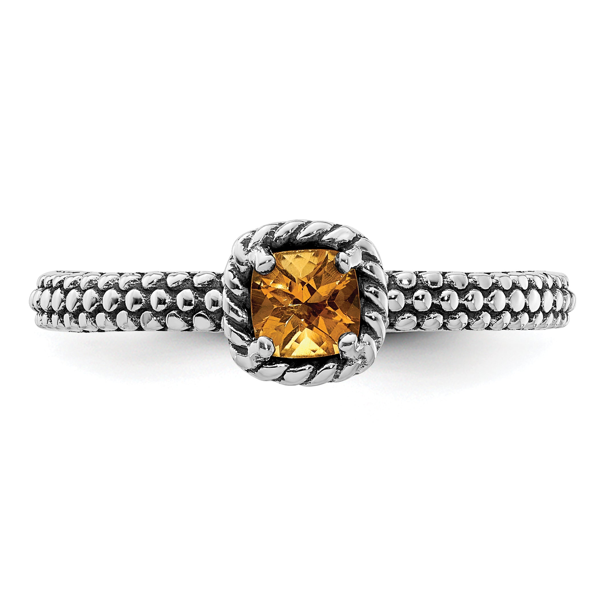 Sterling Silver Stackable Expressions Checker-cut Citrine Antiqued Ring - 5