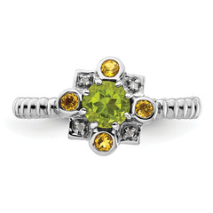 Sterling Silver Stackable Expressions Peridot, Citrine & Diamond Ring - 5