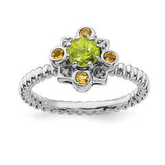 Sterling Silver Stackable Expressions Peridot, Citrine & Diamond Ring - 5