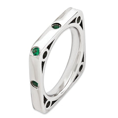 Sterling Silver Stackable Expressions Polished Created Emerald Square Ring - 6