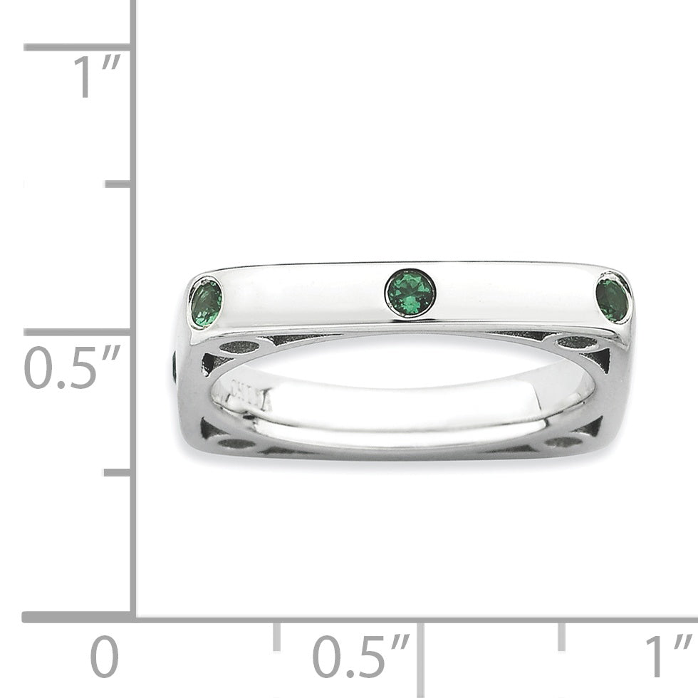 Sterling Silver Stackable Expressions Polished Created Emerald Square Ring - 6