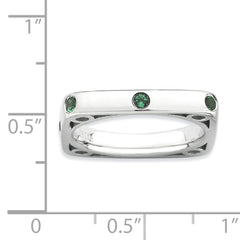 Sterling Silver Stackable Expressions Polished Created Emerald Square Ring - 6