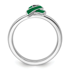 Sterling Silver Stackable Expressions Green Enameled Awareness Ribbon Ring