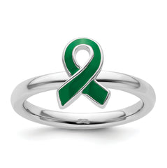 Sterling Silver Stackable Expressions Green Enameled Awareness Ribbon Ring