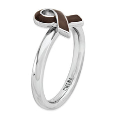 Sterling Silver Stackable Expressions Brown Enameled Awareness Ribbon Ring