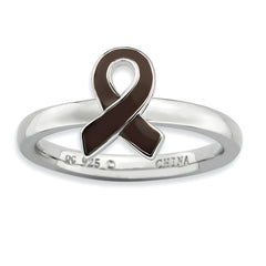 Sterling Silver Stackable Expressions Brown Enameled Awareness Ribbon Ring
