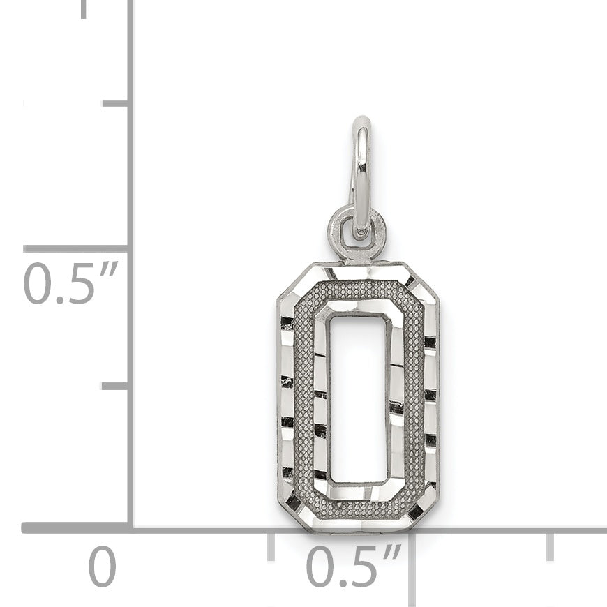 Sterling Silver Rhodium-plated Diamond-cut #0 Charm