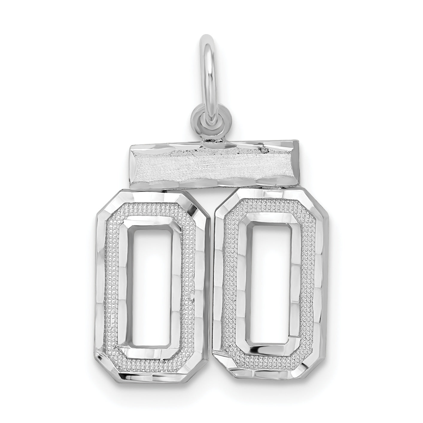Sterling Silver Rhodium-plated Small Diamond-cut #00 Charm