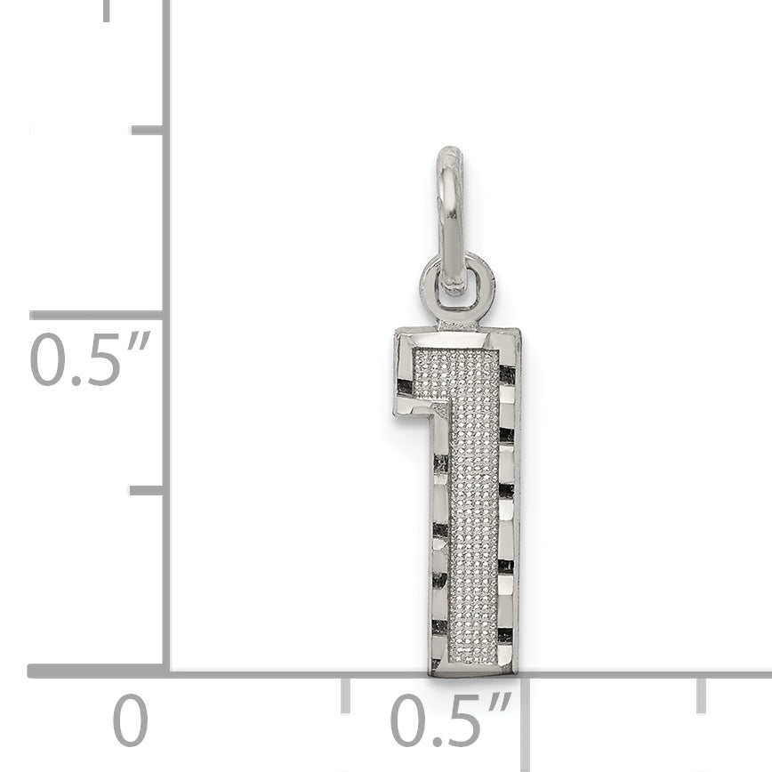 Sterling Silver Rhodium-plated Diamond-cut #1 Charm