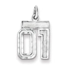 Sterling Silver Rhodium-plated Small Diamond-cut #01 Charm