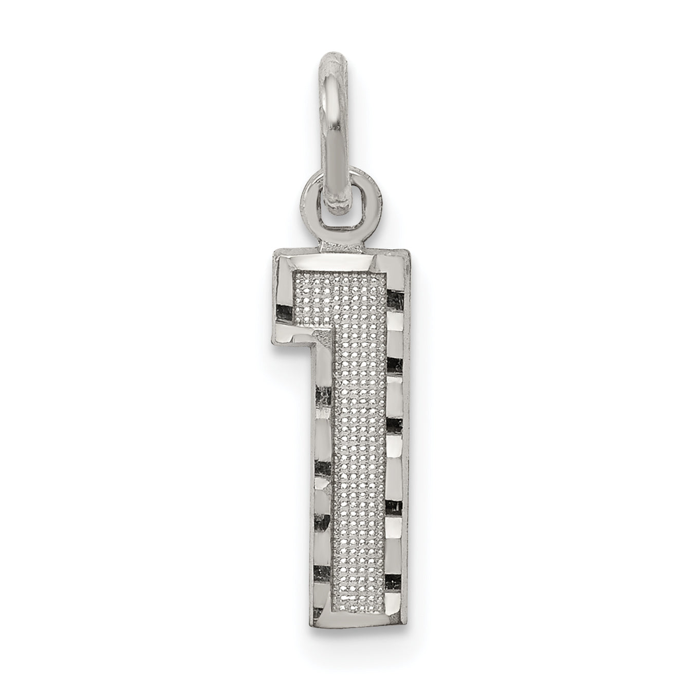 Sterling Silver Rhodium-plated Diamond-cut #1 Charm Main image