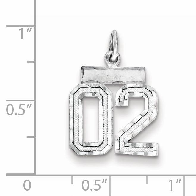 Sterling Silver Rhodium-plated Small Diamond-cut #02 Charm