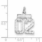 Sterling Silver Rhodium-plated Small Diamond-cut #02 Charm