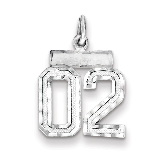 Sterling Silver Rhodium-plated Small Diamond-cut #02 Charm