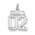 Sterling Silver Rhodium-plated Small Diamond-cut #02 Charm
