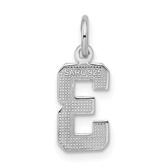 Sterling Silver Rhodium-plated Diamond-cut #3 Charm